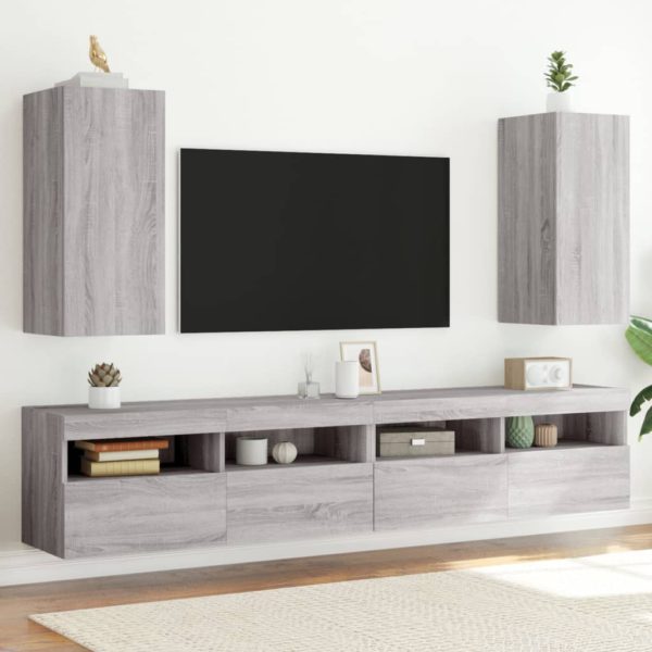 TV-benker med LED-lys 2 stk grå sonoma 30,5x35x70 cm