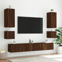 Vegghengte TV-benker med LED-lys 2 stk brun eik 40,5x35x40 cm