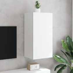 Vegghengt TV-benk med LED hvit 40,5x35x80 cm