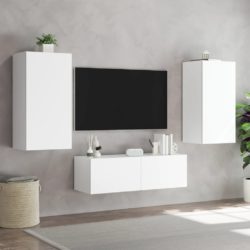 Vegghengt TV-benk med LED hvit 40,5x35x80 cm