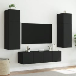 Vegghengt TV-benk med LED svart 60x35x31 cm