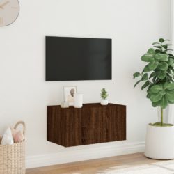Vegghengt TV-benk med LED brun eik 60x35x31 cm