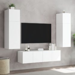 Vegghengt TV-benk med LED hvit 80x35x31 cm