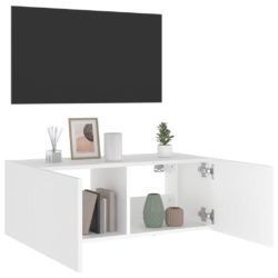Vegghengt TV-benk med LED hvit 80x35x31 cm