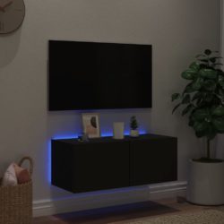 Vegghengt TV-benk med LED svart 80x35x31 cm