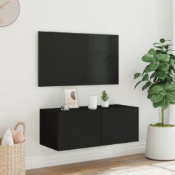 Vegghengt TV-benk med LED svart 80x35x31 cm