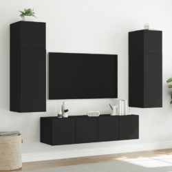 Vegghengte TV-benker med LED 2 stk svart 80x35x31 cm