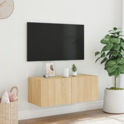 Vegghengt TV-benk med LED sonoma eik 80x35x31 cm