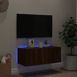 Vegghengt TV-benk med LED brun eik 80x35x31 cm