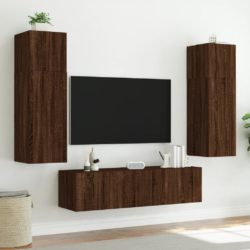 Vegghengt TV-benk med LED brun eik 80x35x31 cm