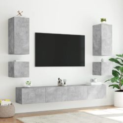 vidaXL Vegghengt TV-benk med LED-lys betonggrå 100x35x31 cm