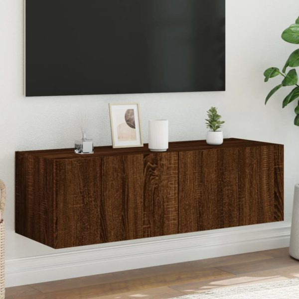 vidaXL Vegghengt TV-benk med LED brun eik 100x35x31 cm