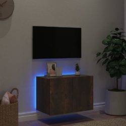 Vegghengt TV-benk med LED røkt eik 60x35x41 cm
