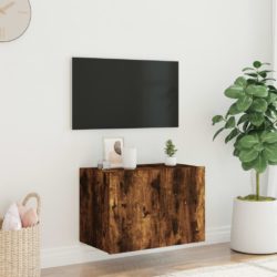 Vegghengt TV-benk med LED røkt eik 60x35x41 cm