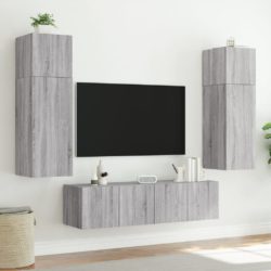 Vegghengt TV-benk med LED grå sonoma 60x35x41 cm