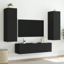 Vegghengt TV-benk med LED svart 80x35x41 cm