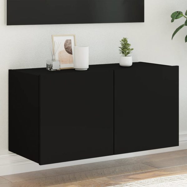 vidaXL Vegghengt TV-benk med LED svart 80x35x41 cm