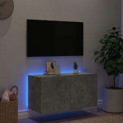 Vegghengt TV-benk med LED-lys betonggrå 80x35x41 cm