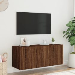 Vegghengt TV-benk med LED brun eik 100x35x41 cm