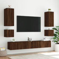 Vegghengt TV-benk med LED brun eik 100x35x41 cm