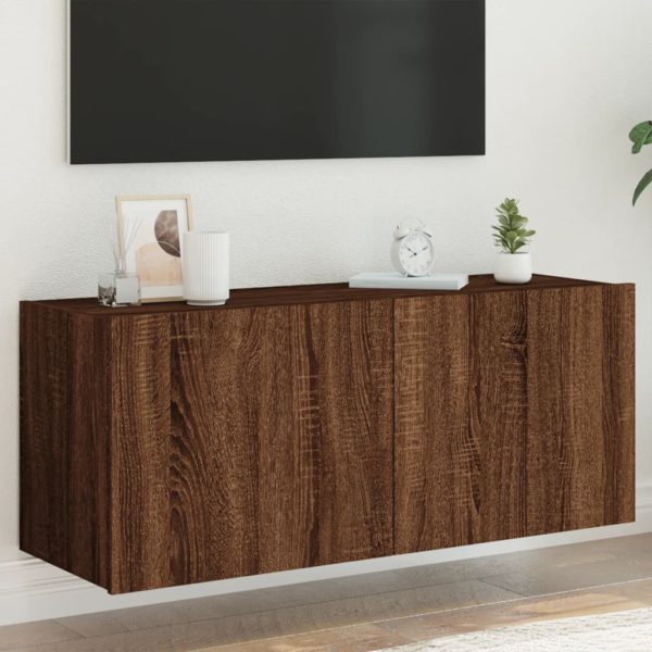 vidaXL Vegghengt TV-benk med LED brun eik 100x35x41 cm