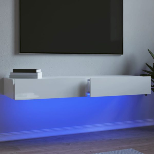 TV-benker 2 stk med LED-lys høyglans hvit 60x35x15,5 cm