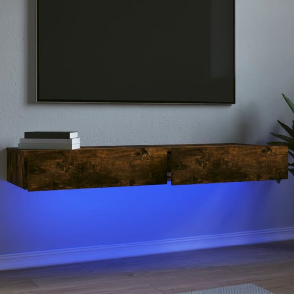TV-benker med LED-lys 2 stk røkt eik 60x35x15,5 cm