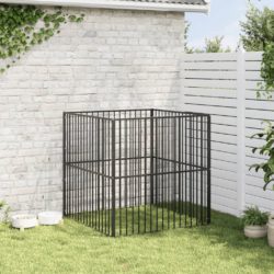 Lekegrind for hunder 4 paneler svart galvanisert stål