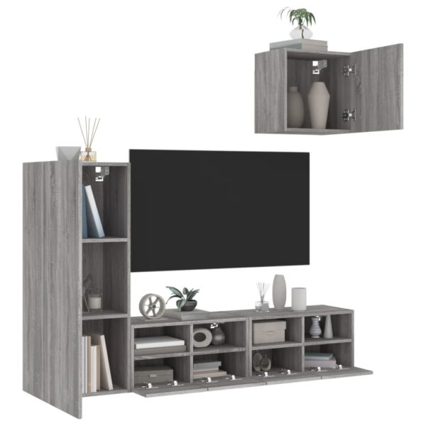 vidaXL Vegghengte TV-enheter 4 deler grå sonoma konstruert tre