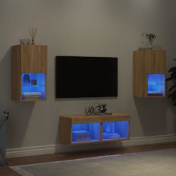Vegghengte TV-benker med LED 4 stk sonoma eik