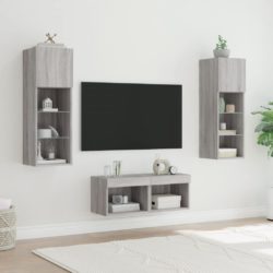 Vegghengte TV-benker med LED 4 stk grå sonoma