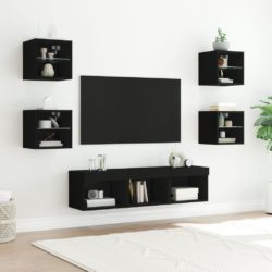 Vegghengte TV-enheter 7 deler svart konstruert tre