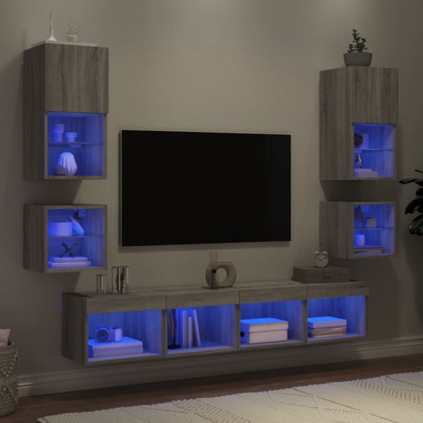 Vegghengte TV-enheter med LED 8 deler grå sonoma konstruert tre