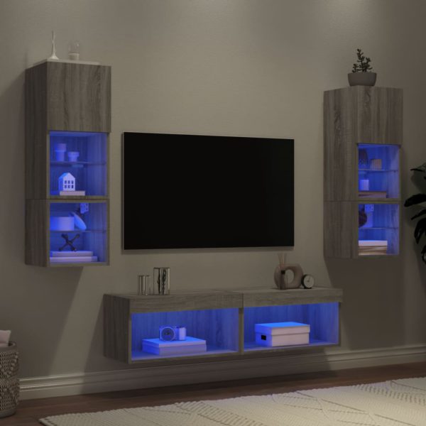 vidaXL Vegghengte TV-enheter med LED 6 deler grå sonoma konstruert tre