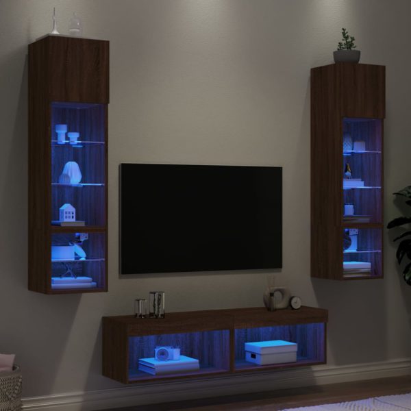 vidaXL Vegghengte TV-enheter med LED 6 deler brun eik konstruert tre