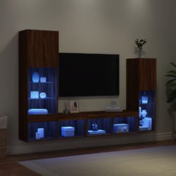 vidaXL Vegghengte TV-enheter med LED 4 deler brun eik konstruert tre