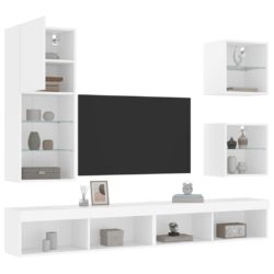 vidaXL Vegghengte TV-enheter med LED 5 deler hvit konstruert tre