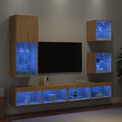 Vegghengte TV-enheter med LED 5 deler sonoma eik konstruert tre