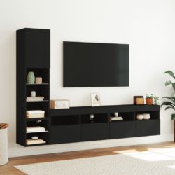 Vegghengte TV-enheter med LED 4 deler svart konstruert tre