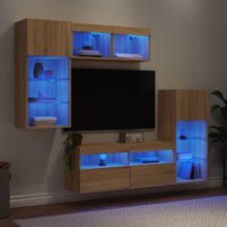 vidaXL Vegghengte TV-enheter med LED 5 deler sonoma eik konstruert tre