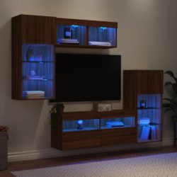 Vegghengte TV-enheter med LED 5 deler brun eik konstruert tre