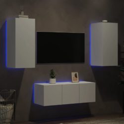 Vegghengte TV-enheter med LED 4 deler hvit konstruert tre