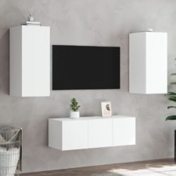 Vegghengte TV-enheter med LED 4 deler hvit konstruert tre