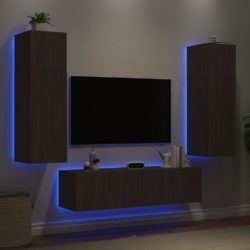 Vegghengte TV-enheter med LED 6 deler brun eik konstruert tre