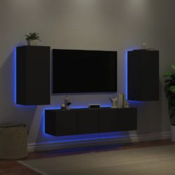 Vegghengte TV-enheter med LED 4 deler svart konstruert tre