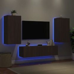 Vegghengte TV-enheter med LED 4 deler brun eik konstruert tre