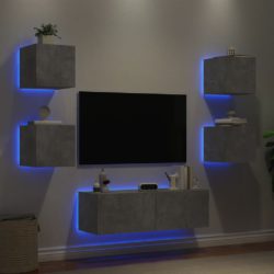 Vegghengte TV-benker med LED 5 stk betonggrå
