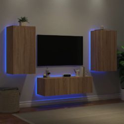 Vegghengte TV-benker med LED 3 stk sonoma eik