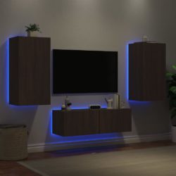 Vegghengte TV-benker med LED 3 stk brun eik