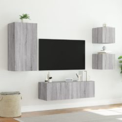 Vegghengte TV-benker med LED 4 stk grå sonoma